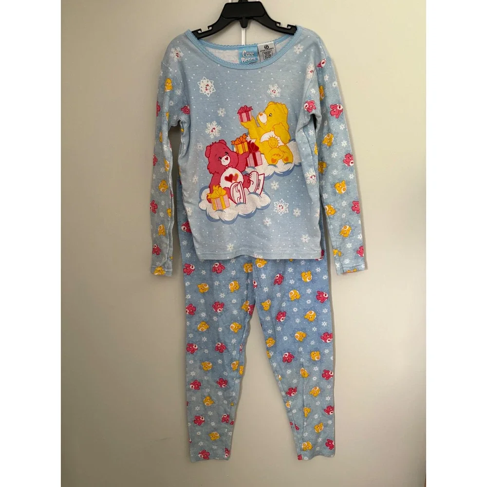 Vintage 2004 Care Bears‎ Pajamas Youth Sz 10 Funshine & Tenderheart Bear Y2K 90s